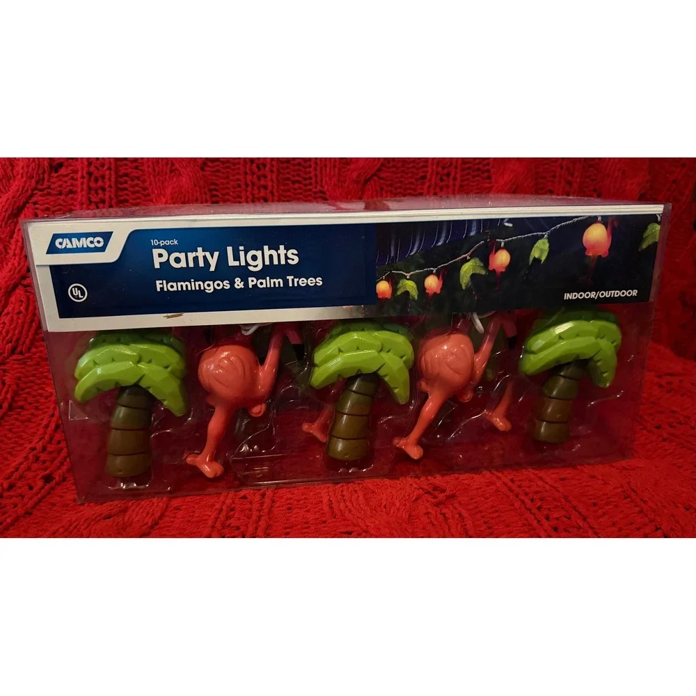 RV  Party Lights Flamingo and Palm Tree 10 Pack 8 Foot Strand Indoor Outdoor